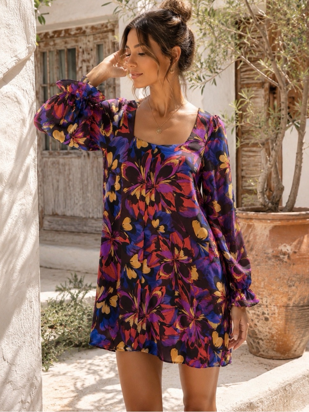 Johnny Was Jade 100% Silk Floral Dress Small Boho Luxe Mini Tunic Vibrant Print